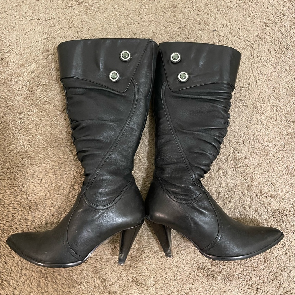 Embellished leather boots.